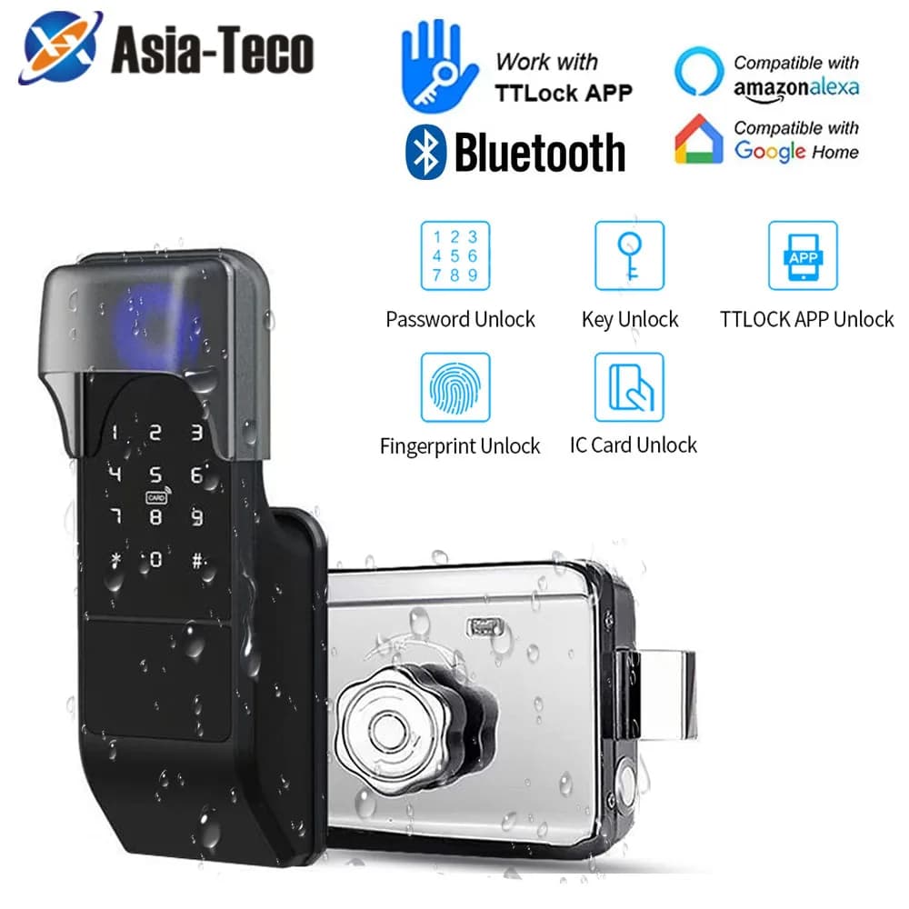 IP65 Impermeabile TTLock Impronte Digitali Smart Door Lock Cancello Esterno Bluetooth Password 13.56MHz IC Card Catenaccio Blocco + Chiave Meccanica