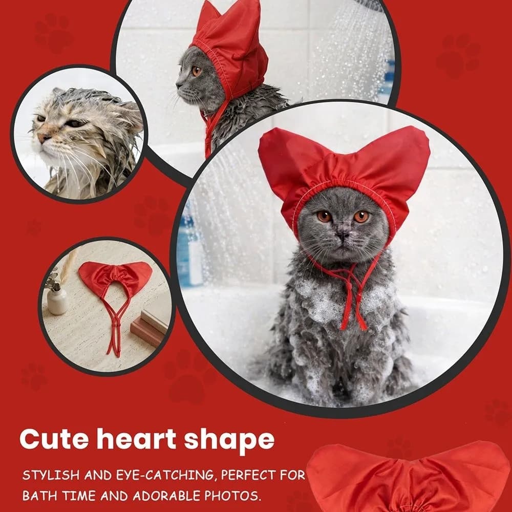 Waterproof Cat Bath Shower Cap Reusable Elastic Headgear Pet Heart Shape Bathing Ear Cover Comfortable Ear Protection