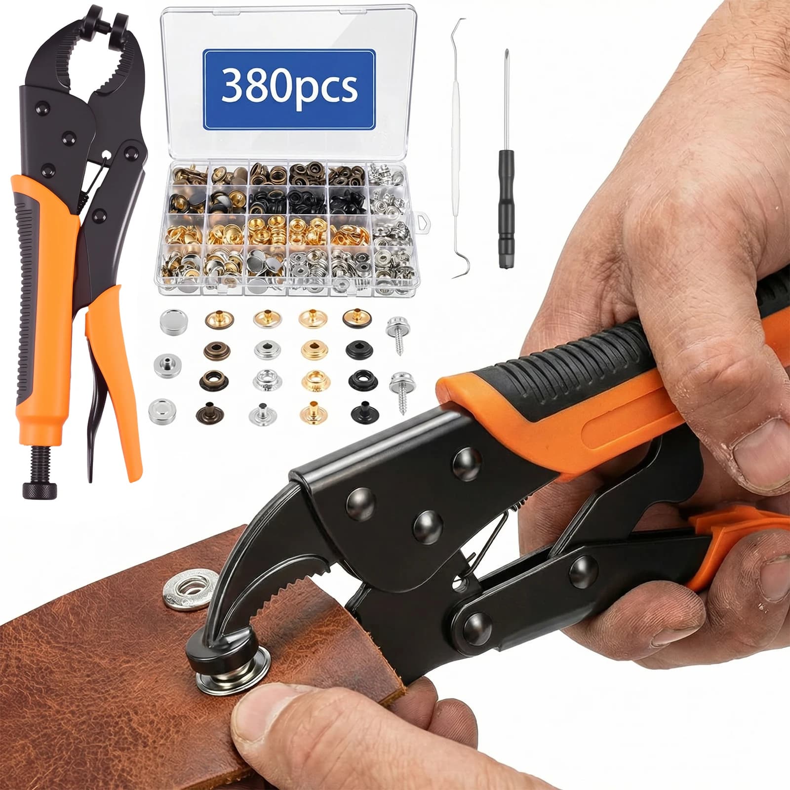 Set di Pinze per Bottoni a Pressione, Kit di Attrezzi per Bottoni a Scatto, Bottoni a Pressione per Vestiti, Borse, Coperture per Barche, Pelle, Tessuti