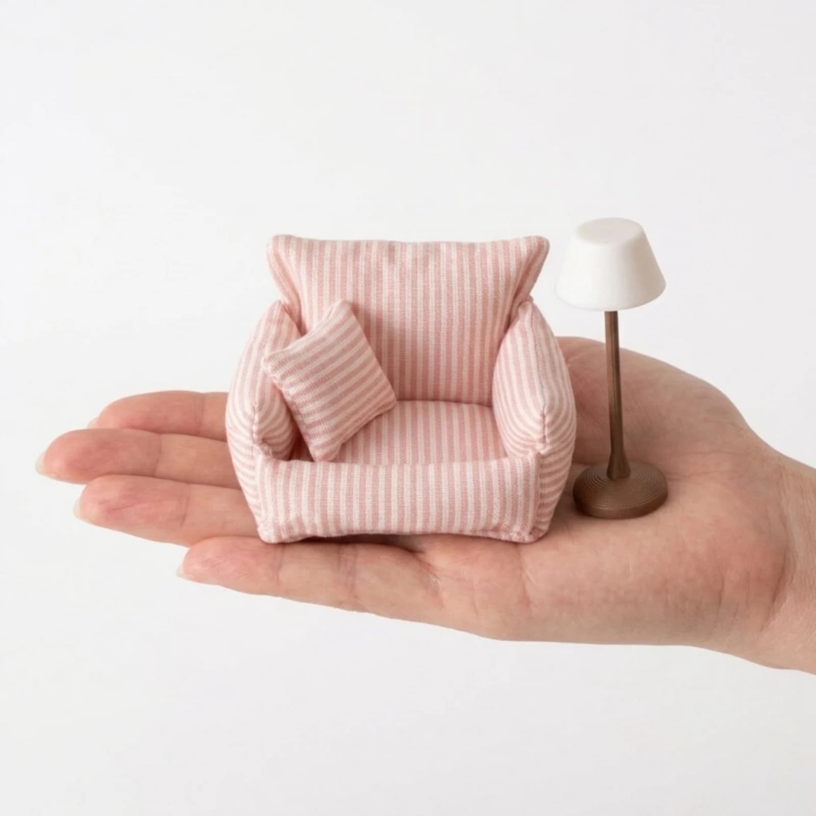 Dollhouse Sofa with Lamp Textile Dollhouse Sofa with Pillow Miniature Couch with Pillow Padded Furniture Cute