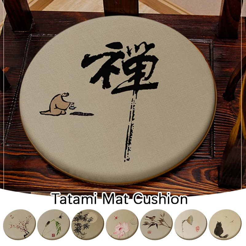 30/35cm Chinese Style Printed Circular Chair Cushion Tea Ceremony Zen Style Retro Cushion Mat Futon Meditation Worship Seat Pad