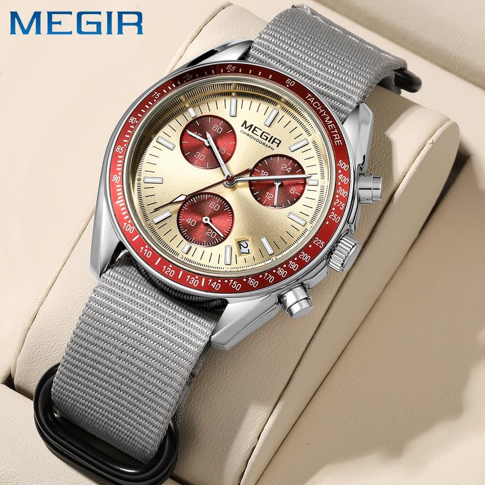 MEGIR Nuovi Orologi da Uomo di Lusso Tela Tessitura Strap Sport Cronografo Automatico al Quarzo Orologio da Polso Impermeabile per Uomo 2247