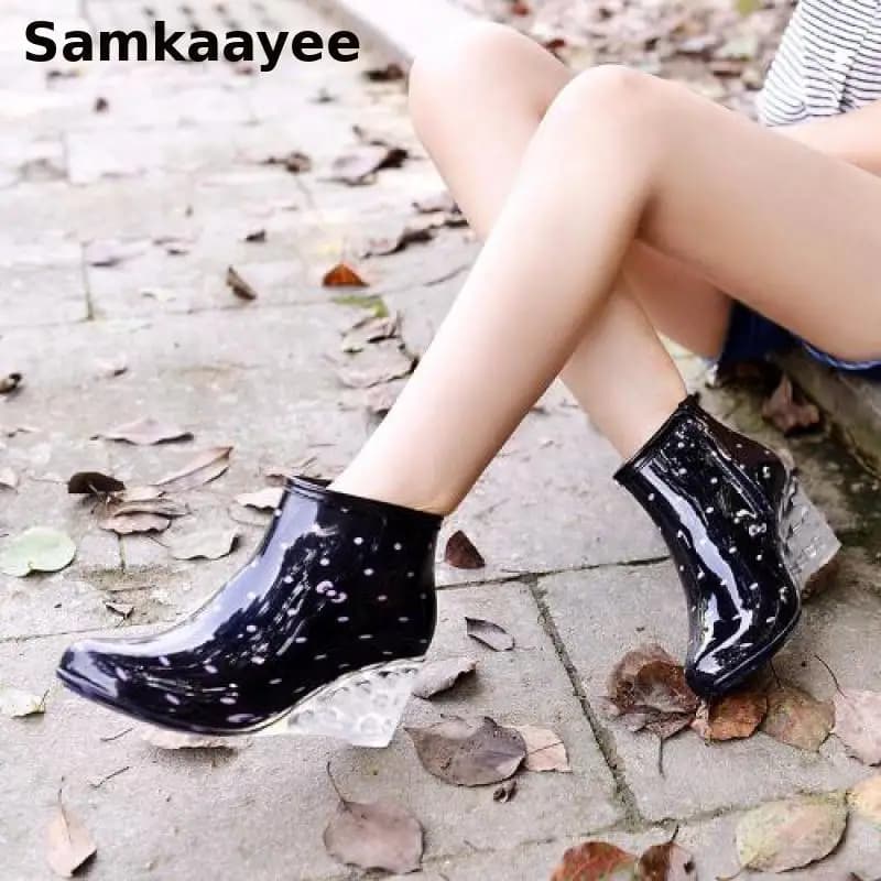 36-40 Stivali da pioggia da donna Zeppe da donna Stivali da pioggia Scarpe da acqua Gomma di cristallo Suola morbida