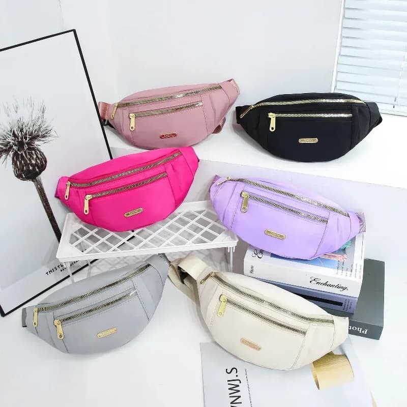 Marsupio Leggero in Nylon con Tasche Multiple con Cerniera, Borsa da Vita Regolabile per Viaggi, Sport e Uso Quotidiano
