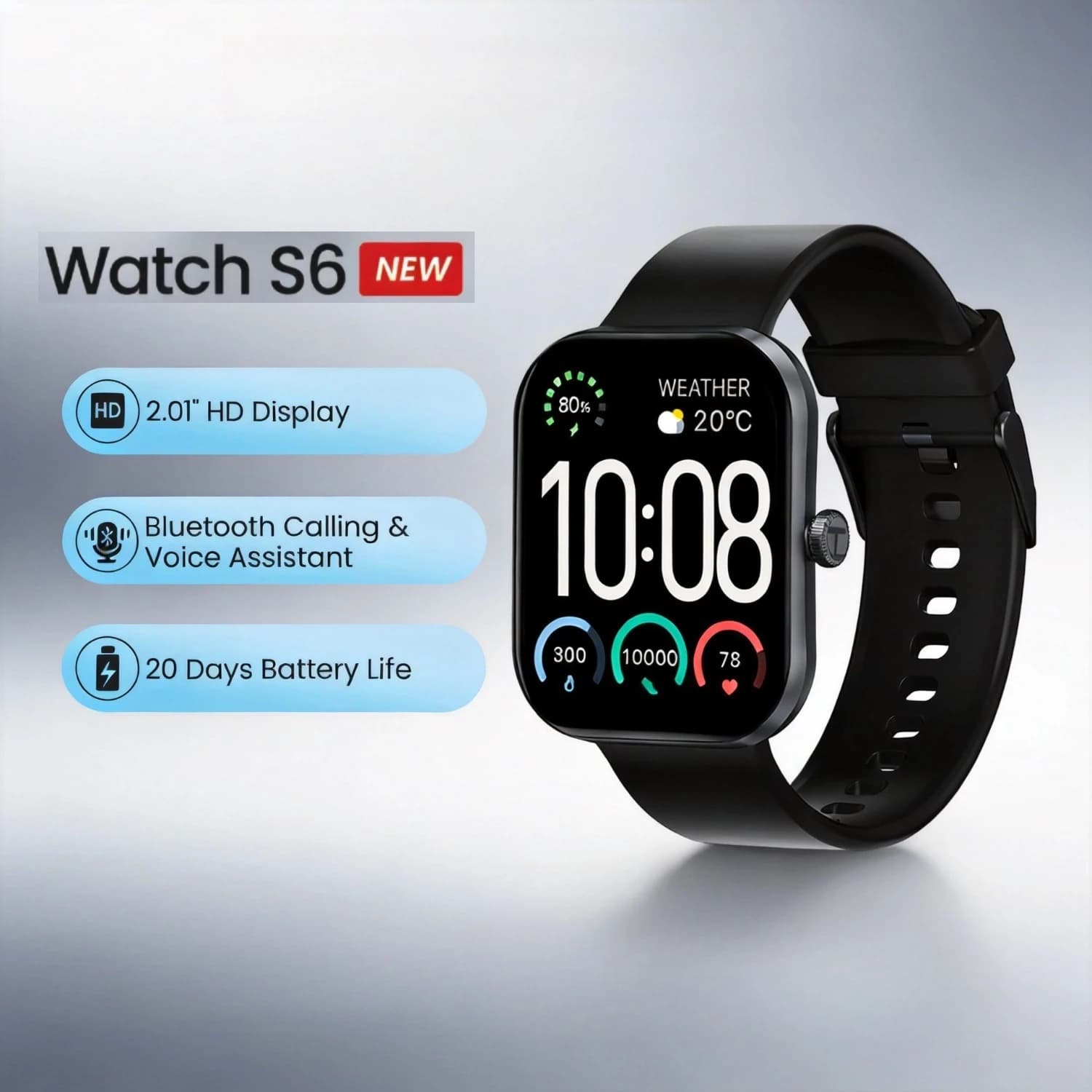 HAYLOU Watch S6 Smartwatch con Display HD da 2.01", Chiamate Vocali Bluetooth, Impermeabile IP68, Monitoraggio Fitness