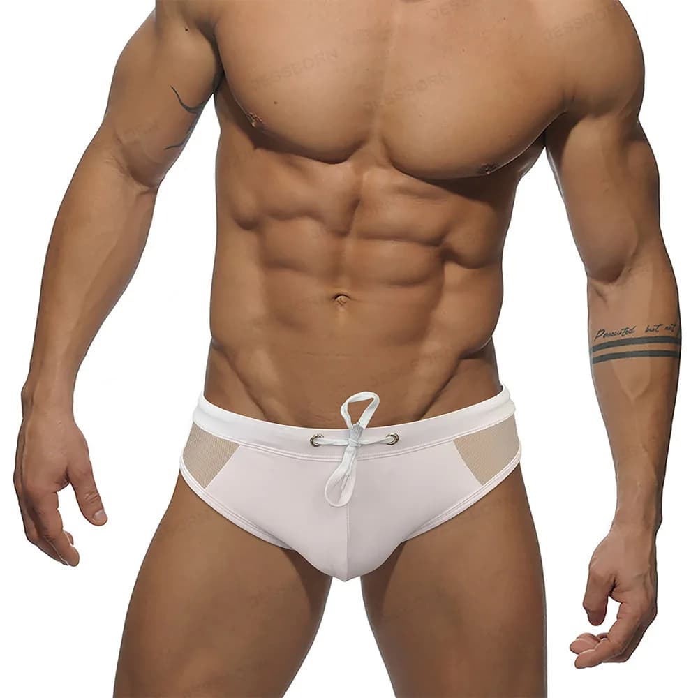 202 costume da bagno da uomo in rete tinta unita triangolo cavo costume da bagno su entrambi i lati costume da bagno semplice casual da spiaggia 10059