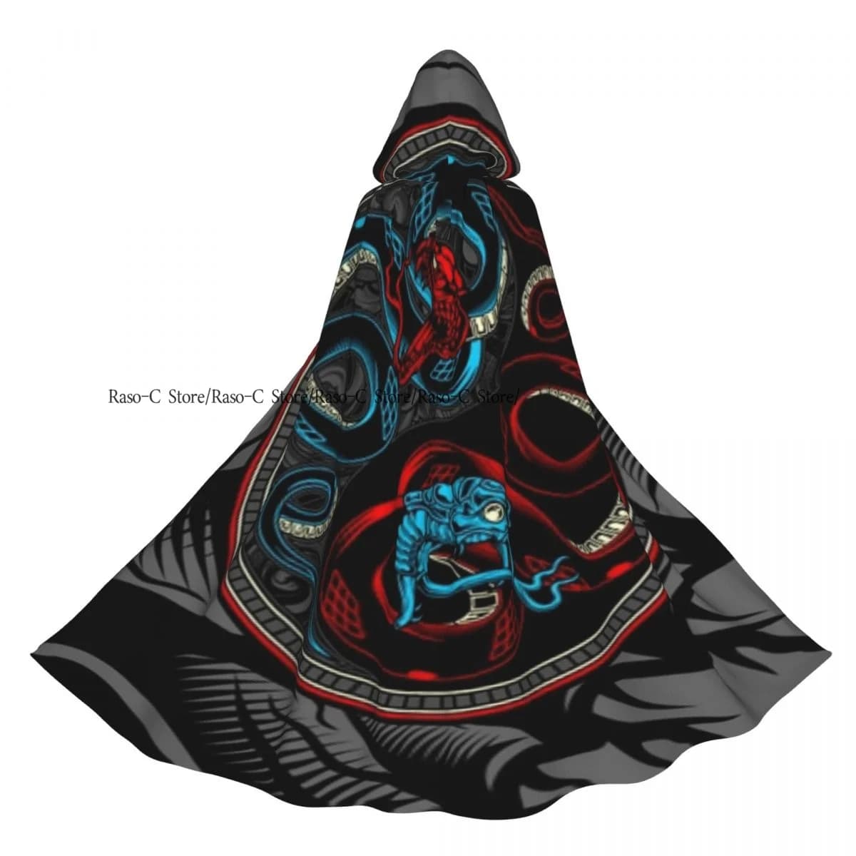 Adult Cloak Cape Hooded Twin Snake Ying Yang Medieval Costume Witch Wicca Vampire Elf Purim Carnival Party