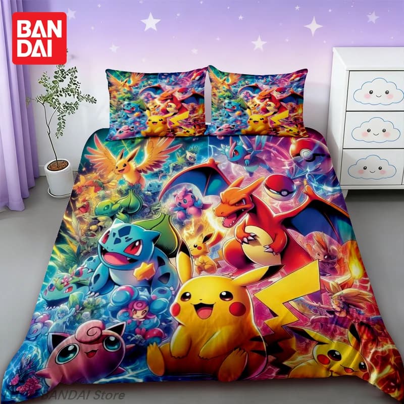 Set di biancheria da letto Pokemon Pikachu, copripiumino, singolo/matrimoniale/king size, biancheria da letto per bambini, ragazzi e ragazze, decorazioni per la casa e la camera da letto