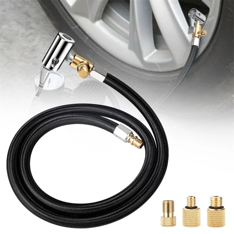 Adattatore per tubo di gonfiaggio per pneumatici Tubo flessibile intrecciato Tubo di collegamento valvola per pneumatici Tubo di prolunga per pompa compressore per gonfiatore per auto