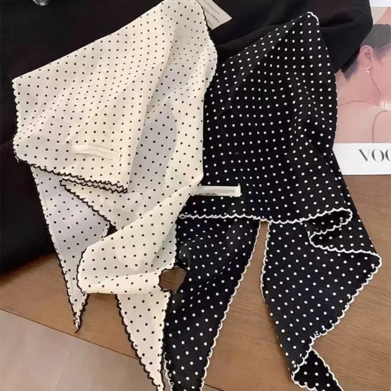 Sciarpa a pois bianca e nera per donna e ragazza, sciarpa triangolare, cintura in vita, foulard, sciarpa da collo, scialle estivo multiuso per protezione solare