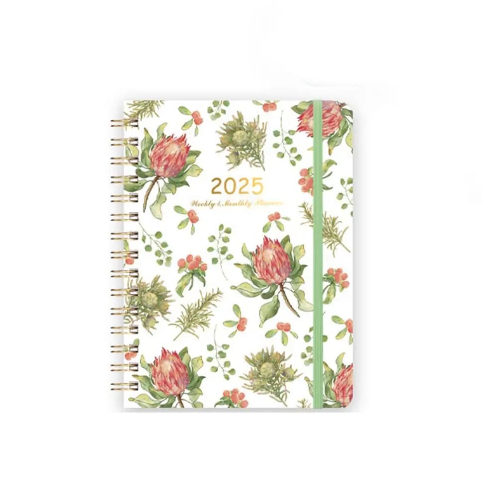 Mensile 2025 Agenda inglese Libro Piano settimanale Planner Organizer Fiori Diario Notebook Pratico elenco delle cose da fare A5 Pianificatore di pianificazione