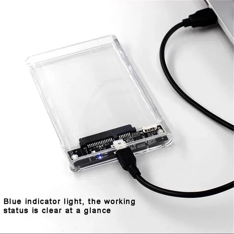 2.5 Inch Transparent HDD Enclosure Case SATA to USB 2.0 Type-C Adapter Portable External SSD Hard Drive Box Tool-Free