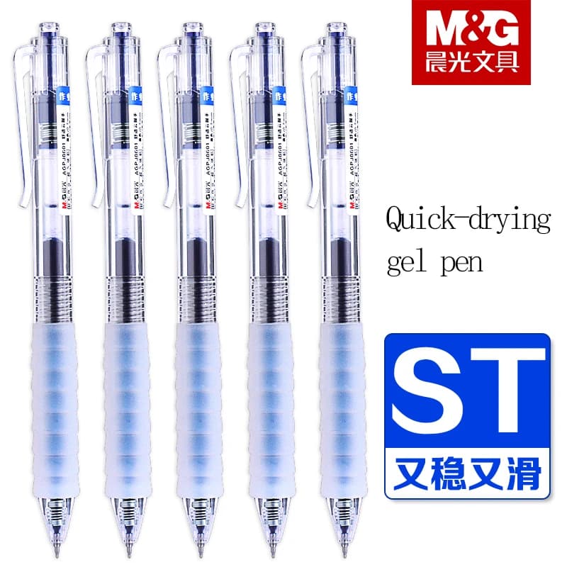 Penna gel M&G blu a pulsante con comoda impugnatura in gomma morbida, 0,5 mm, ricaricabile, ideale per uso scolastico e in ufficio