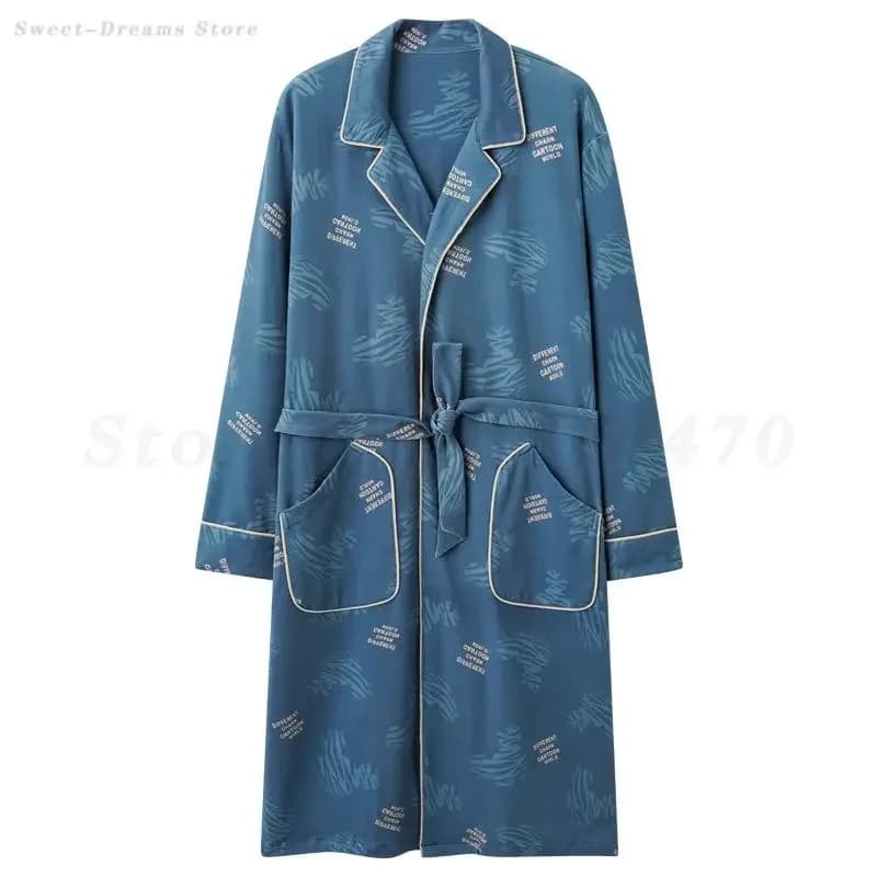 New Men Cotton of a Piece Veste Spring Autumn High Quality Bathrobe of Night Maschile Big Size Pijama 3XL 4XL Printed Pijama
