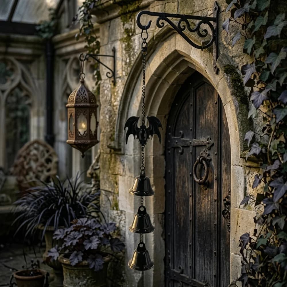 Dark Style Bat Wind Chime Decorations Hanging Ornaments Halloween Wind Chime Funny Metal Bells Wind Chime Courtyard