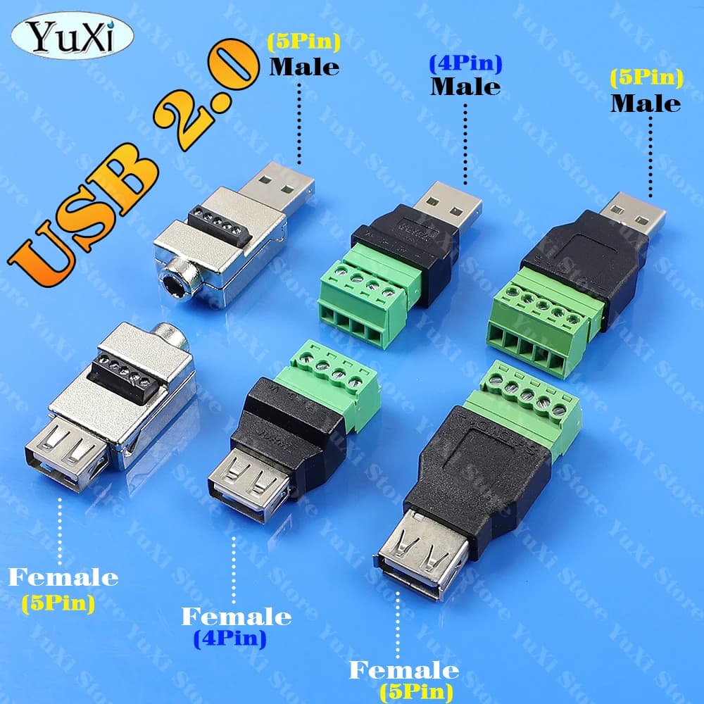 1/2/5 Pezzi Connettore USB 2.0 Tipo A Femmina/Maschio a Terminali a Vite a 4/5 Pin, Adattatori USB per Terminali, Evitano la Saldatura