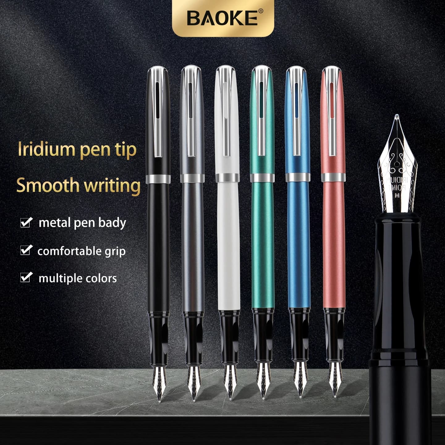 BAOKE PM189 Luxury Metal Fountain Pen Gift Set Iridium F Nib Smooth Writing Calligraphy Pen with Gift Box 6 Barrel Colors