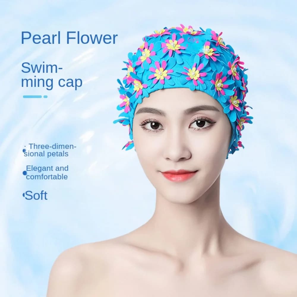 Diving Cap Pearl Floral Petal Swim Cap Flower Vintage Style Swimming Hat Lightweight Elastic Flower Swimming Cap Water Sports
