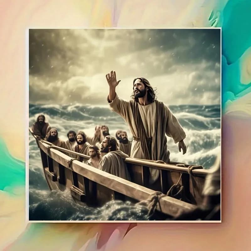Stormy Sea Boat Biblical Miracle 5D DIY Diamond Painting Kit No Frame Full Drill Acrylic Home Wall Decor, Gift for Adults or Kid