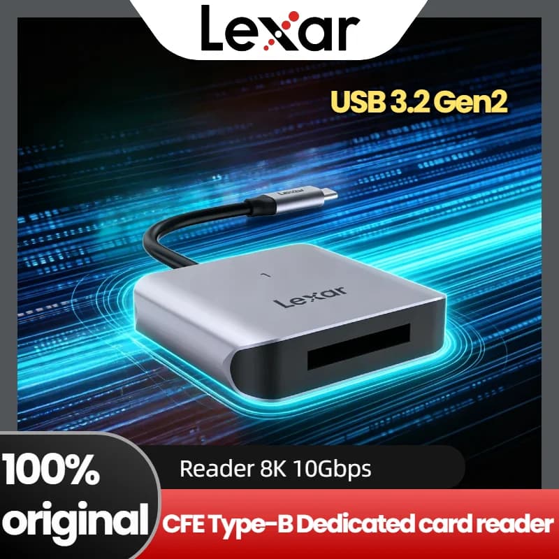 Lexar Professional CFexpress Type B Card Reader LRW510U USB 3.2 Gen 2 10Gbps Built in USB C Cable for 8K RAW Video Transfer