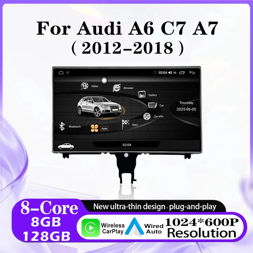 Autoradio Android Auto Carplay per Audi A6 C7 A7 2012-2018, lettore multimediale video con WiFi, Bluetooth, GPS, navigazione, DSP e stereo.