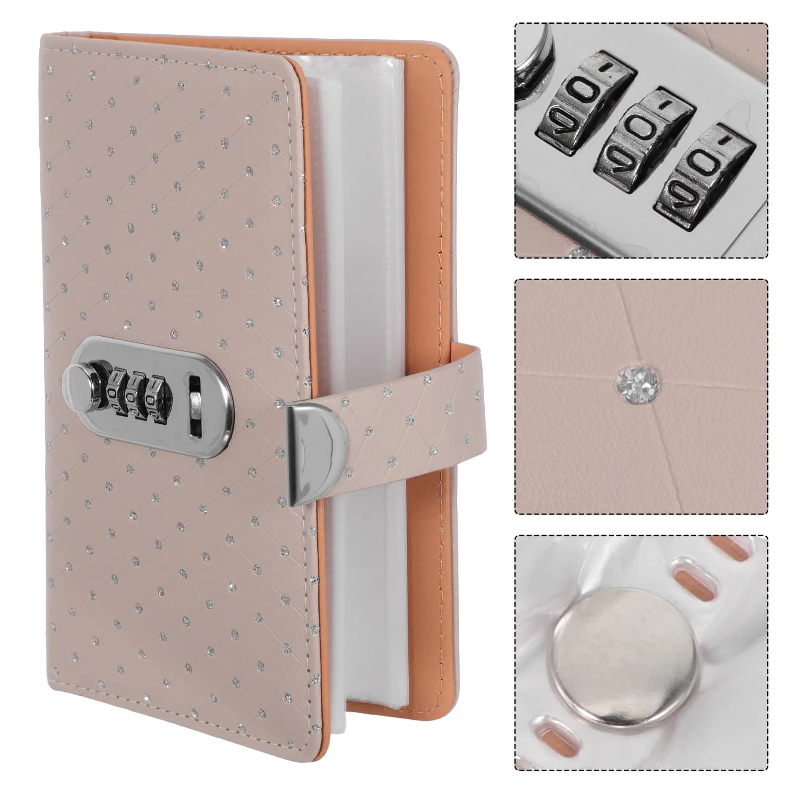 Portafoglio Impermeabile in PU con Strass e Blocco Password per Risparmiare, Porta Banconote, Quaderno per Budget, Busta Porta Contanti