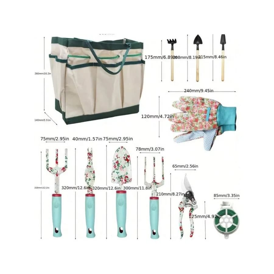 Set di 16 Attrezzi da Giardinaggio, Kit Regalo di Utensili Manuali da Giardino con Cesoie, Attrezzi Resistenti, Include Custodia per il Trasporto