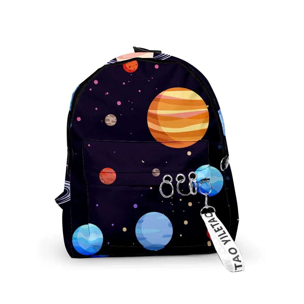 Cartone animato popolare divertente pianeta spazio borsa da scuola carino piccole borse da viaggio stampa 3D Oxford zaini per notebook portachiavi impermeabili