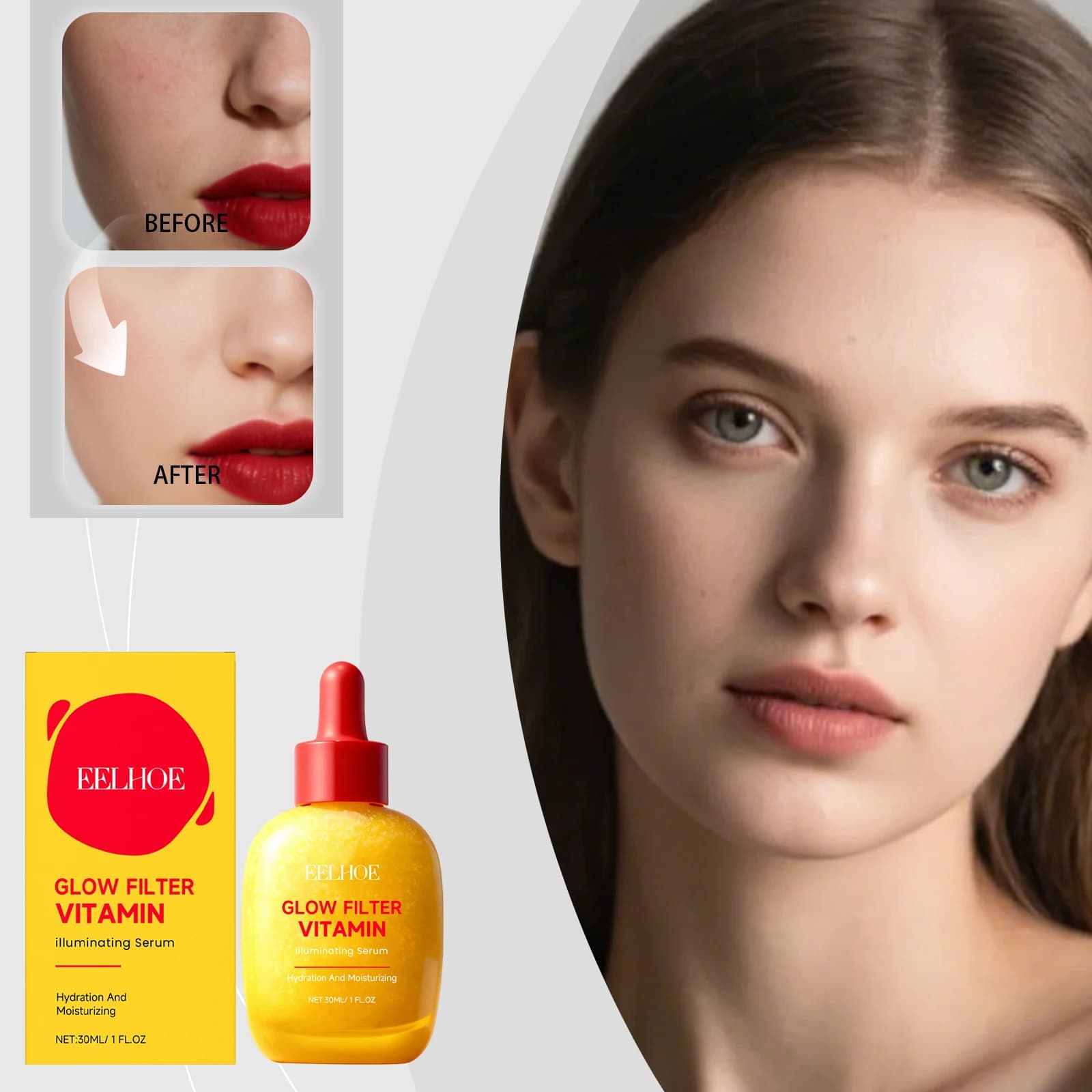 Siero alla Vitamina C che Rafforza la Barriera Cutanea, Essenza Viso Illuminante, Idratante Profonda e Nutriente, Anti-Secchezza, Skincare Coreana per il Viso