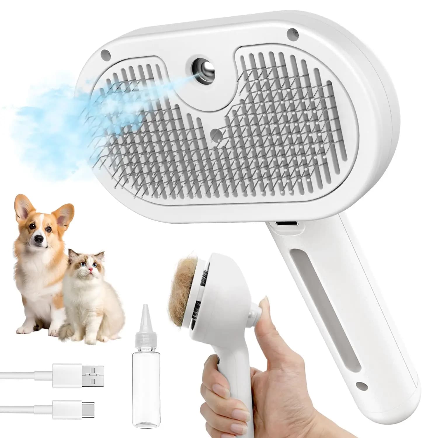 Spazzola a Vapore 3-in-1 Autopulente per Cani con Funzione Antistatica, Delicata su Tutti i Tipi di Pelo