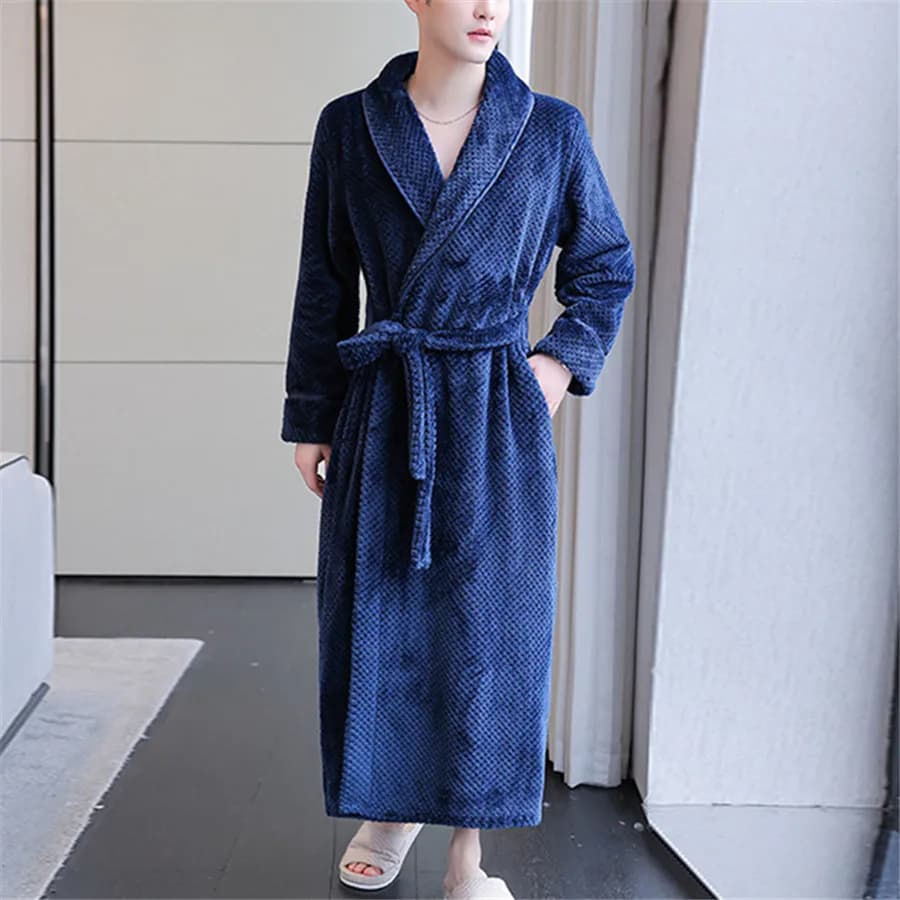 2026 Autumn Winter Adding Flannel Vessels Hot Lace-up Bathrobe Men's Soft Shower Night Dress Maschile Nightwear Long Housewear