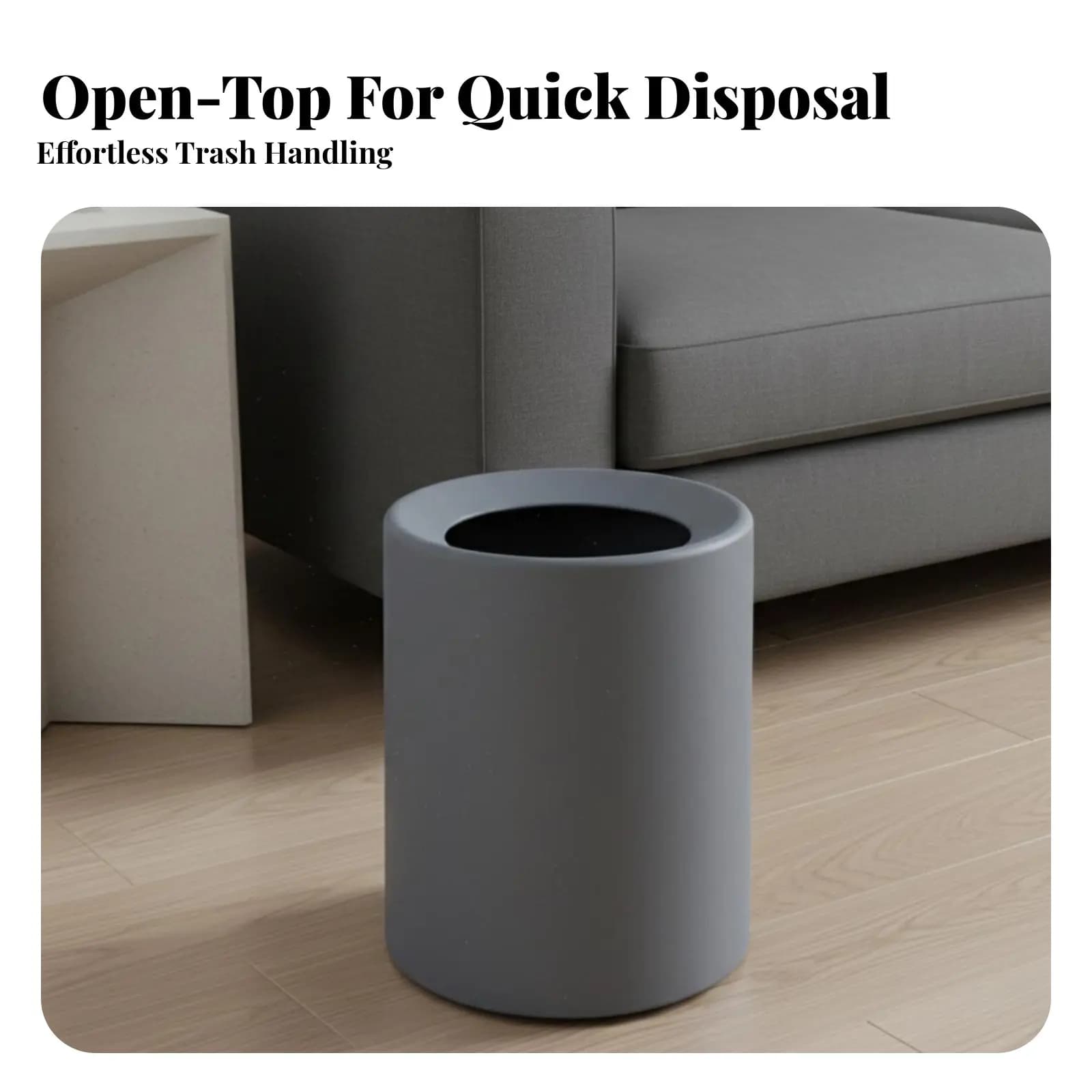 Cestino per Rifiuti Minimalista con Finitura Opaca, Coperchio Rotondo Aperto, Facile da Pulire, Doppio Livello