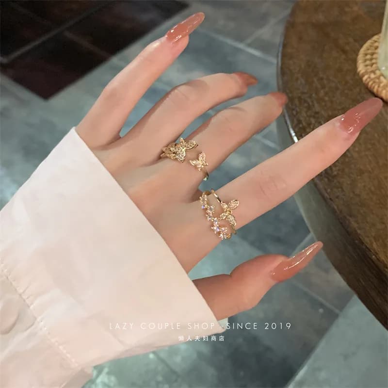 Light Luxury Niche Design, Butterfly Double-layer Ring Design, Trendy and Personalized Temperament, Jewelry and Accessories