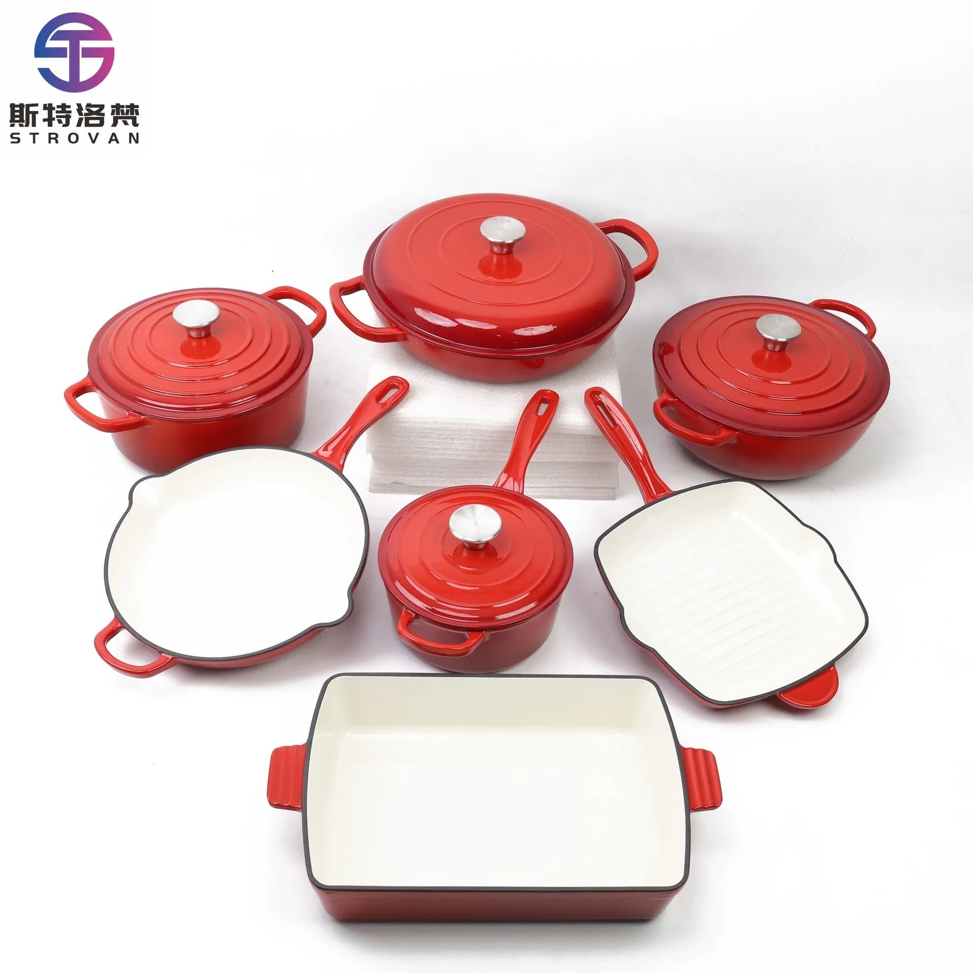 Set di 7 pentole in ghisa smaltata, universale per la casa, casseruola, padella per frutti di mare, teglia per bistecca, pentola multifunzione, utensili da cucina