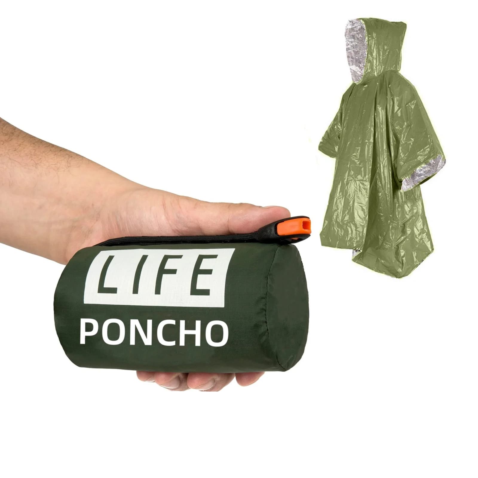 Emergency Survival Rain Poncho Thermal Survival Space Blanket Heat Reflective Waterproof for Camping Hiking