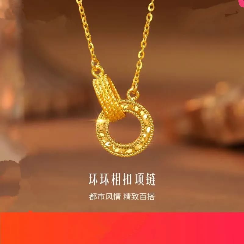 Collana a doppio anello Jindian simile a Seiko con effetto ghiaccio tritato, anello francese alla moda da donna, catena per clavicola da ragazza di lusso leggero con anelli intrecciati