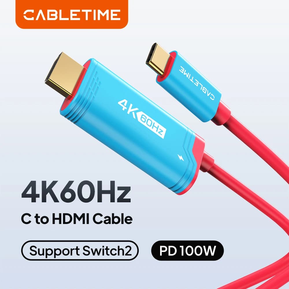 CABLETIME Cavo HDMI 4K 60Hz HDR PD 100W, Adattatore USB C a HDMI per Nintendo Switch 1, Switch 2 OLED, PS4/5, Laptop