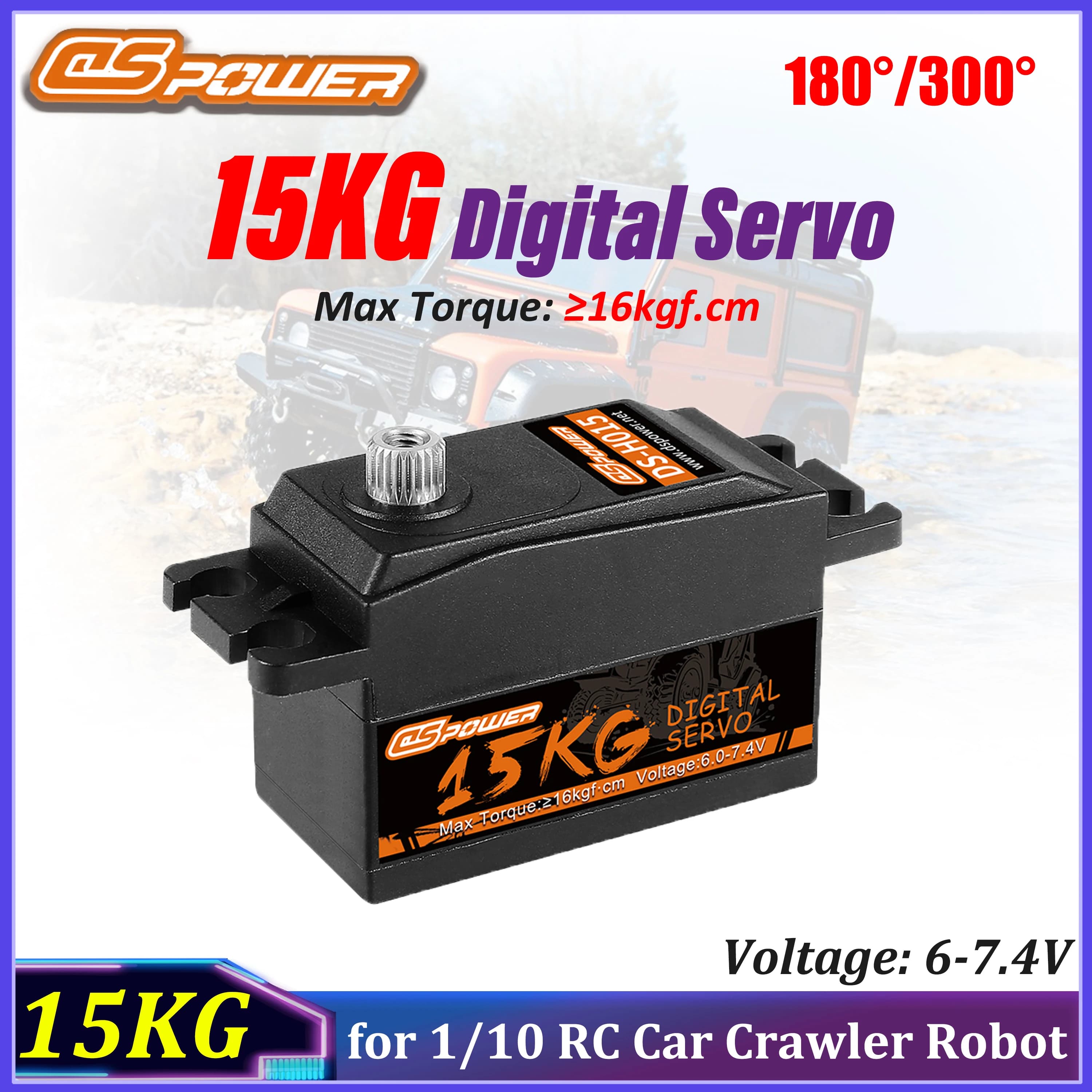 Servo Digitale DSpower 15KG a Basso Profilo, Servo ad Alta Coppia con Ingranaggi in Metallo 180° ° /300 ° Per Elicottero RC 1/8 1/10, Auto, Wltoys MN