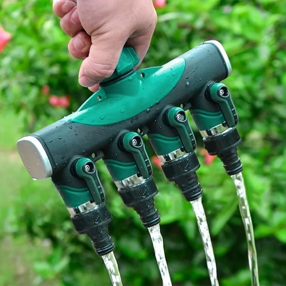 3/4 Inch 4 Way Hose Connector Splitter Zinc Alloy Adjustable Garden Irrigation Splitters Corrosion Resistant with Shut Off Valve