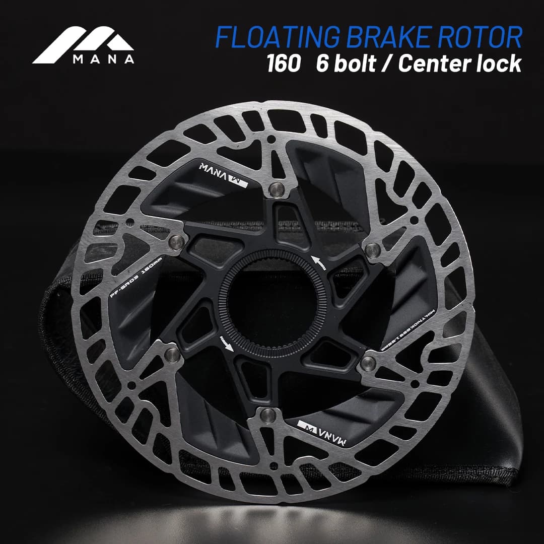 MANA Freno a disco per bicicletta Blocco centrale Rotore galleggiante Leggero Dissipazione del calore Prestazioni di frenatura elevate Dimensioni 140/160MM