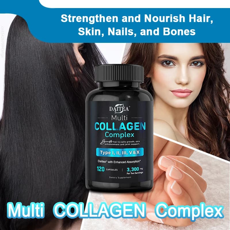 Complesso Multi Collagene in Capsule I,II,III,V,X, Miscela di Enzimi Digestivi - Supporto per Pelle, Capelli, Unghie e Articolazioni, Anti-Invecchiamento ad Alto Assorbimento