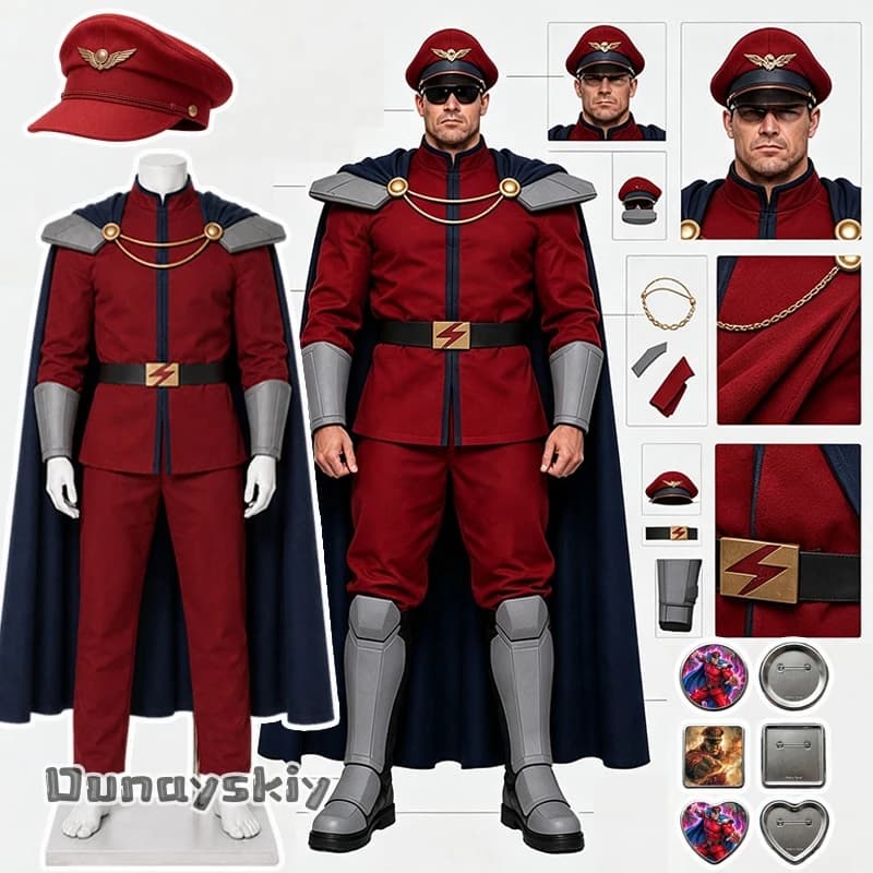 Game Street‑Fighter M.Bison (Vega) Complete M.Bison Cosplay Outfit With Cloak Adukt Men Halloween Carnival Theme Party Dress Up