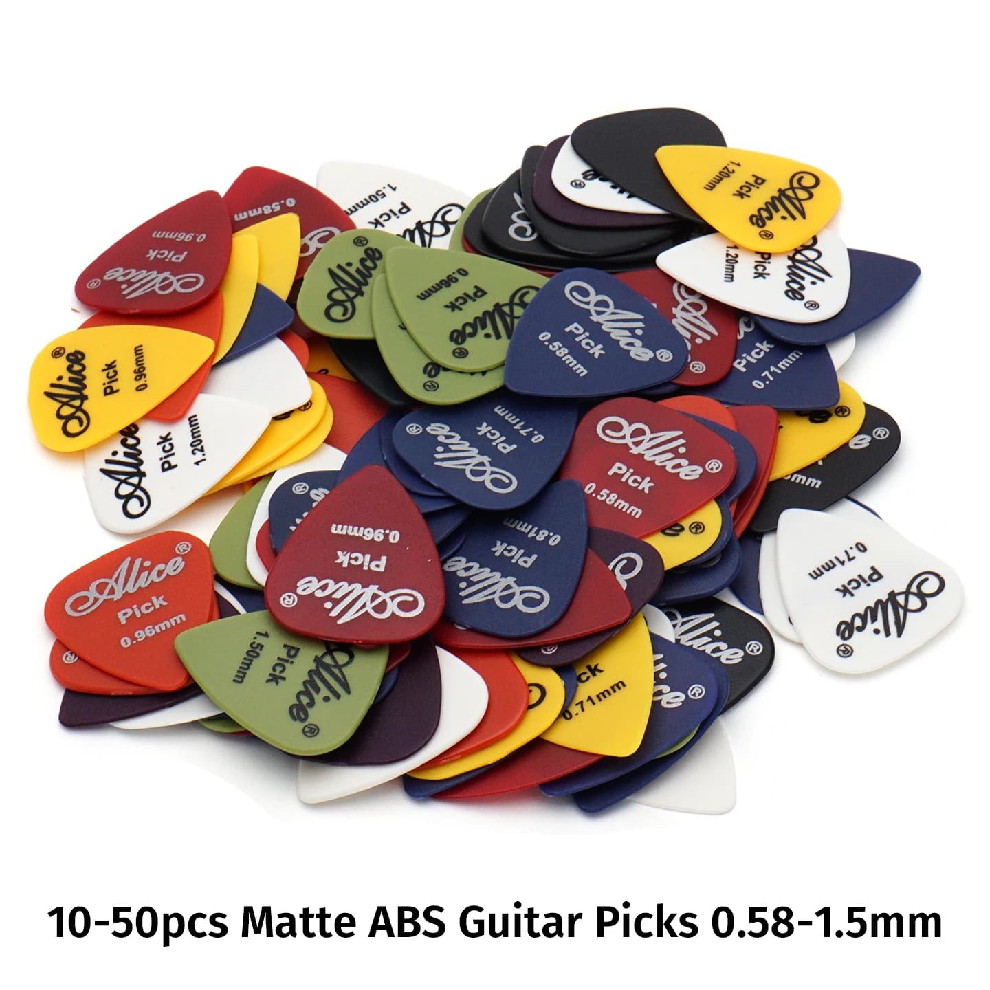 Set di 10-50 Plettri Alice in ABS Opaco, Antiscivolo, Spessore Variabile 0.58-1.5mm per Chitarra Elettrica, Acustica e Basso