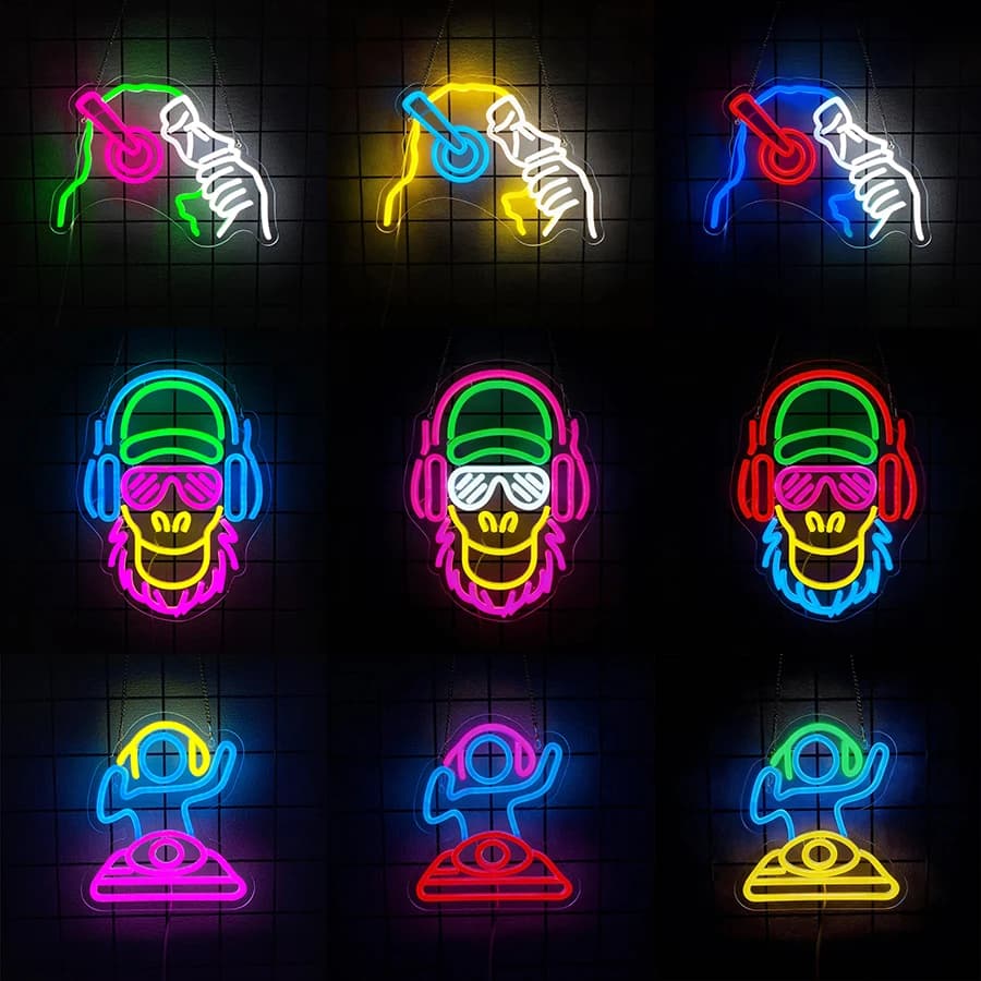 Insegna al Neon Musicale, Insegna Luminosa a LED a Forma di Gorilla con Cuffie per Decorazione Murale, Sala Giochi, Man Cave, Camera da Letto, Studio Musicale, Bar per Feste in Casa