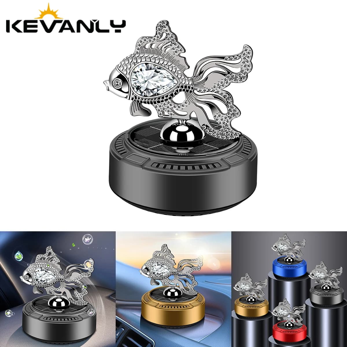 Profumatore per Auto a Energia Solare con Design a Pesce Rosso, Ornamento Regalo, Deodorante Solido per Bocchette di Ventilazione, Decorazione per Interni Auto