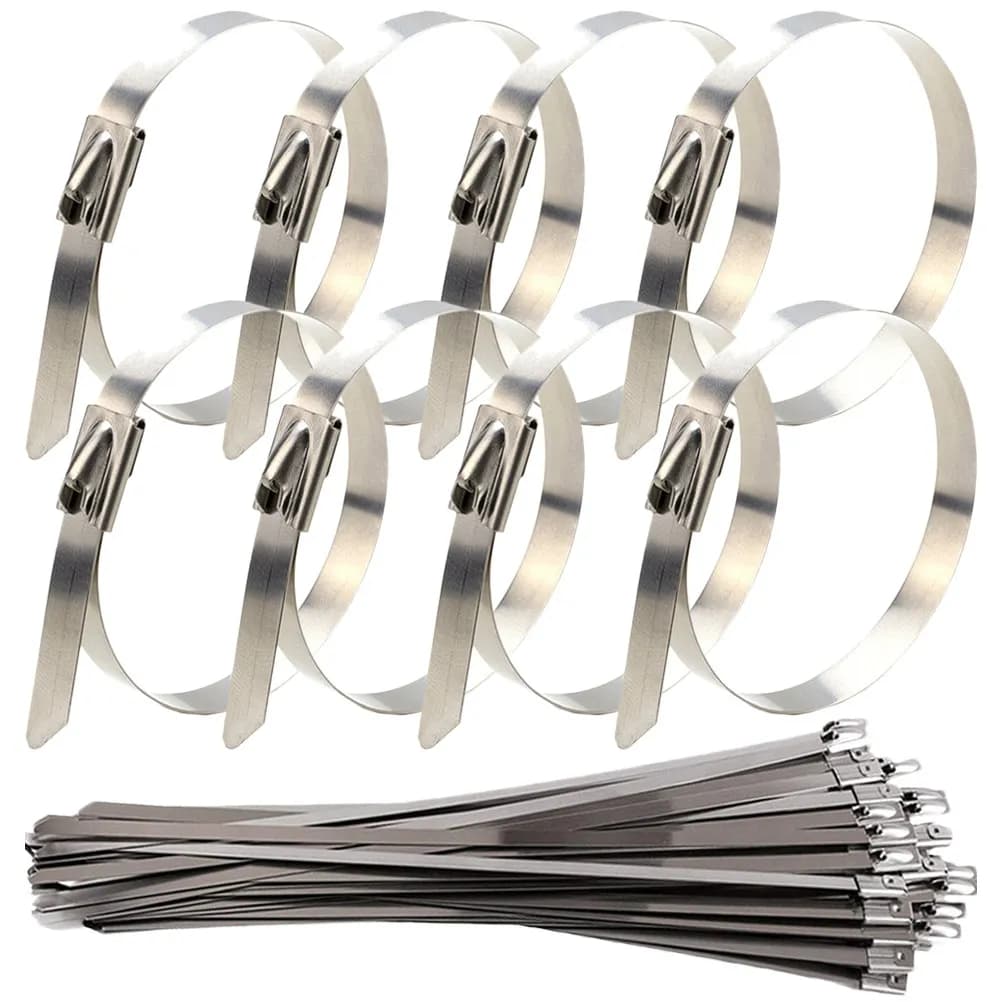 100 Pezzi Fascette in Acciaio Inox Resistenti, Autobloccanti, per Uso Interno ed Esterno, Resistenti al Calore e alla Corrosione