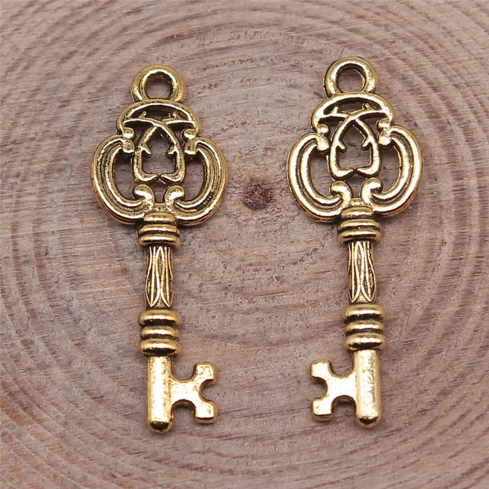40pcs 27x10mm(1.06x0.39inch) 3 Colors Antique Bronze Color Antique Gold Color Antique Silver Color Key Charms Pendants