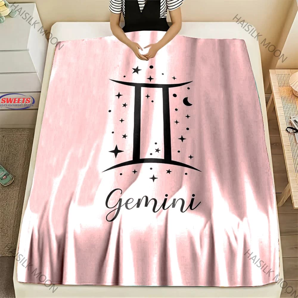 Coperta stampata con motivo Gemini a tema zodiacale, coperta per bambini e adulti per tutte le stagioni, morbida coperta per l'arredamento del divano letto del divano di casa