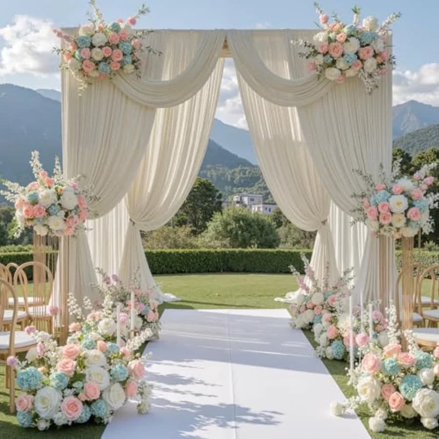 Tenda sfondo in poliestere beige antipiega 30 ft x 10 ft per feste, lauree, compleanni, matrimoni e palcoscenici, 6 pannelli, 10 piedi