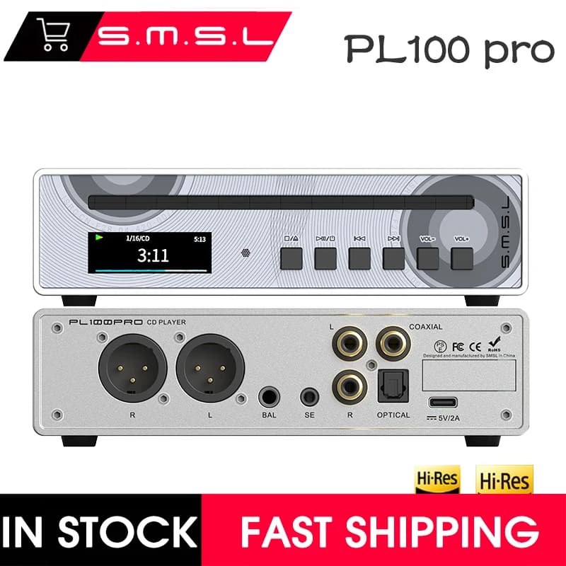 SMSL PL100pro Lettore CD Digitale Audio HIFI Lossless con Doppio Chip di Decodifica CS43131, Supporto Amplificatore Cuffie a 2 Canali PL100 PRO